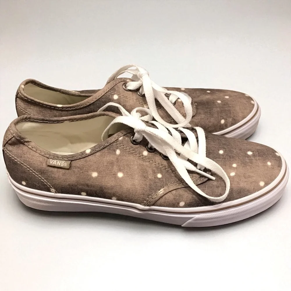 VANS Brown‎ Washed Canvas Polka Dot Skate Board Shoes Women's Size 8.5 NWOB